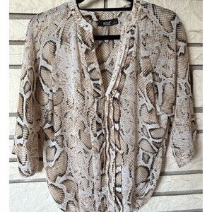 A.N.A. A New Approach 3/4 Sleeve Sheer Brown White Snake Print Blouse Women's Sm